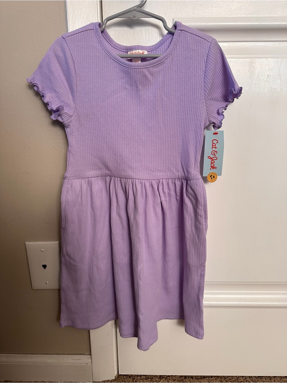 Cat & Jack Lavender Ribbed Short Sleeve Girls Dress